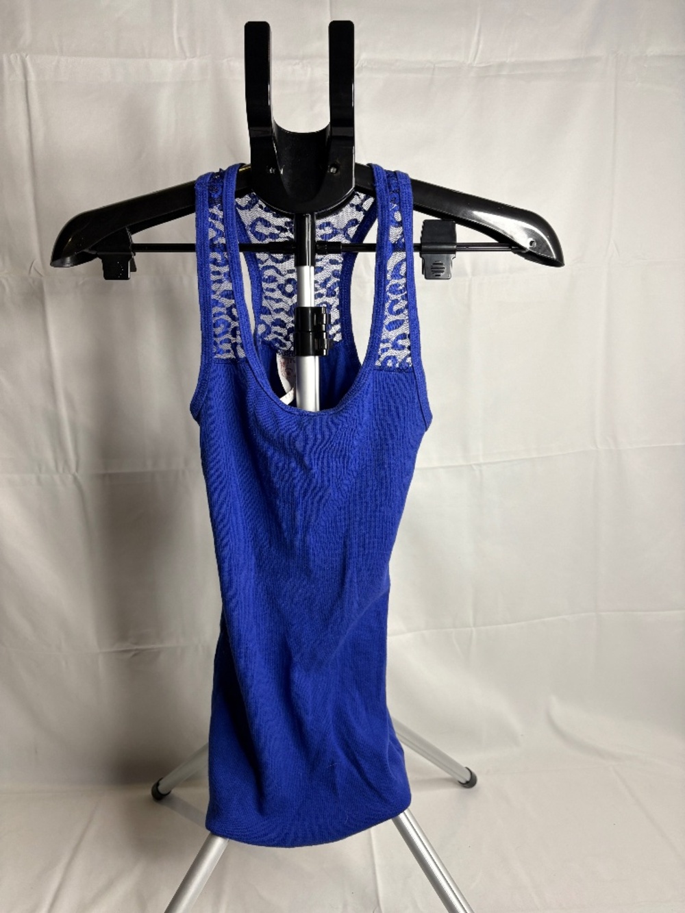 Vtg Y2K No Boundaries Long Ribbed Racerback Tank Top Small (3-5) Blue Lace